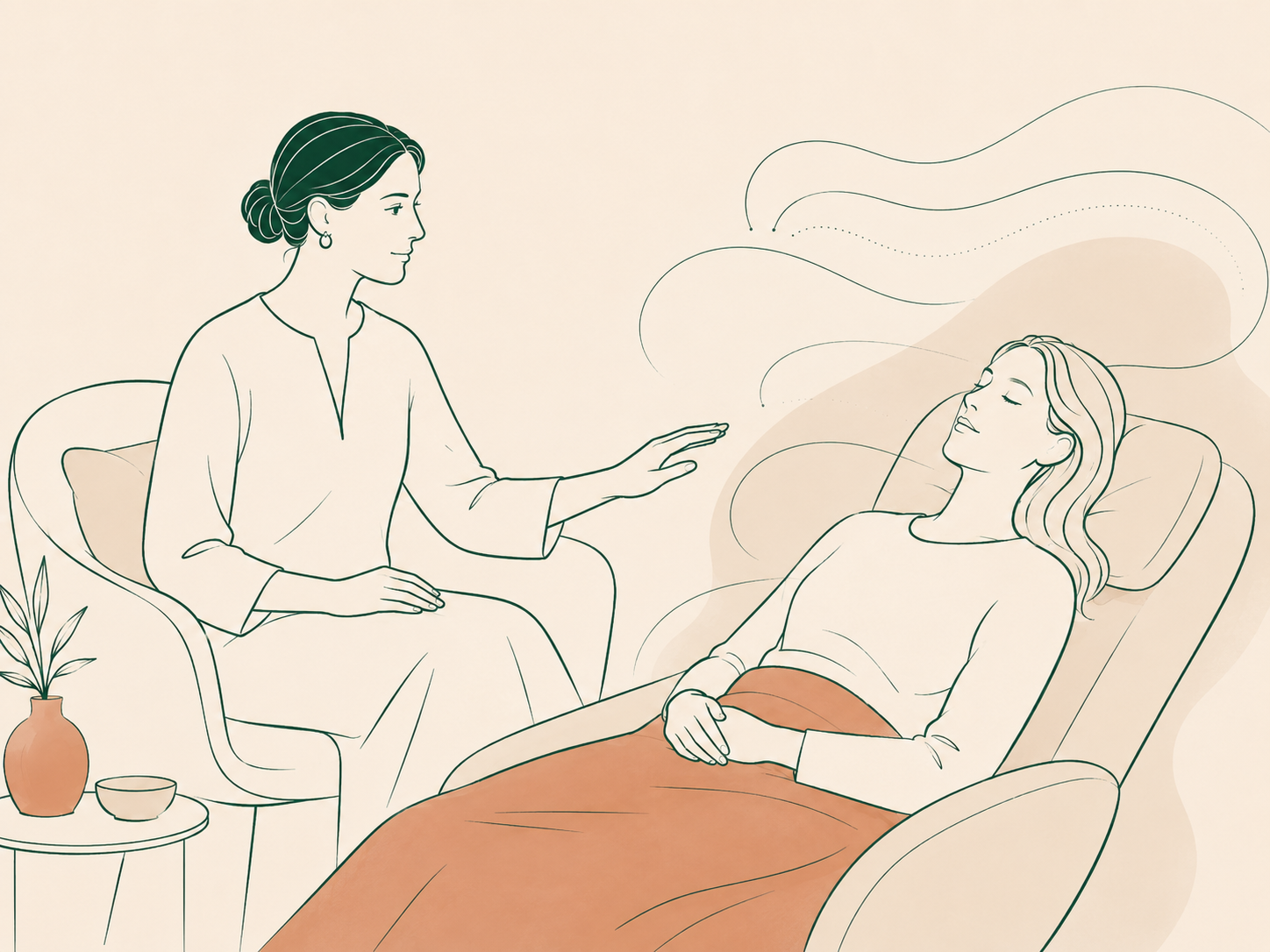 Relaxed client receiving personalized guidance during hypnotherapy